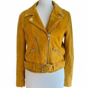 Veda Goat Suede Moto Biker Mustard Yellow Jacket (sz M)